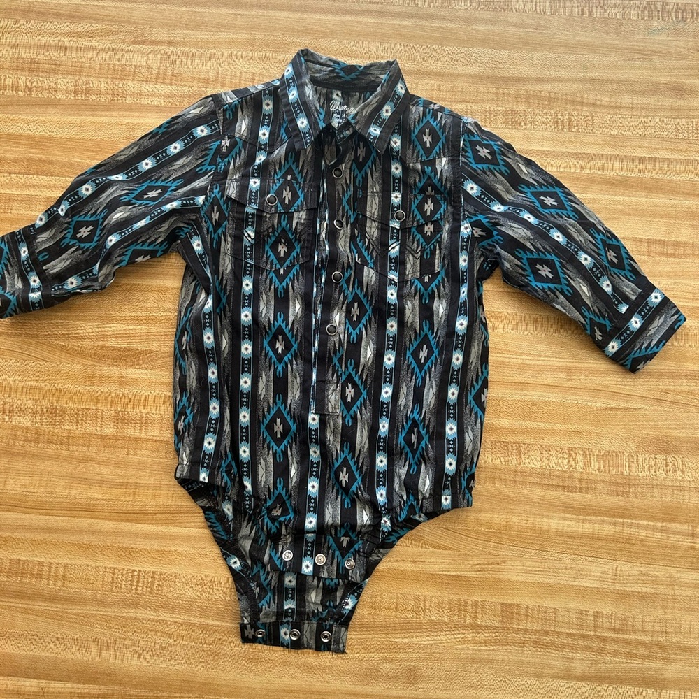 Wrangler Black and Blue Aztec Patterned Kids Bodysuit